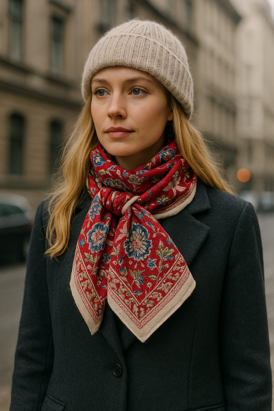 Large Foulard Bandana Kaki En Coton Imprimé Tendance